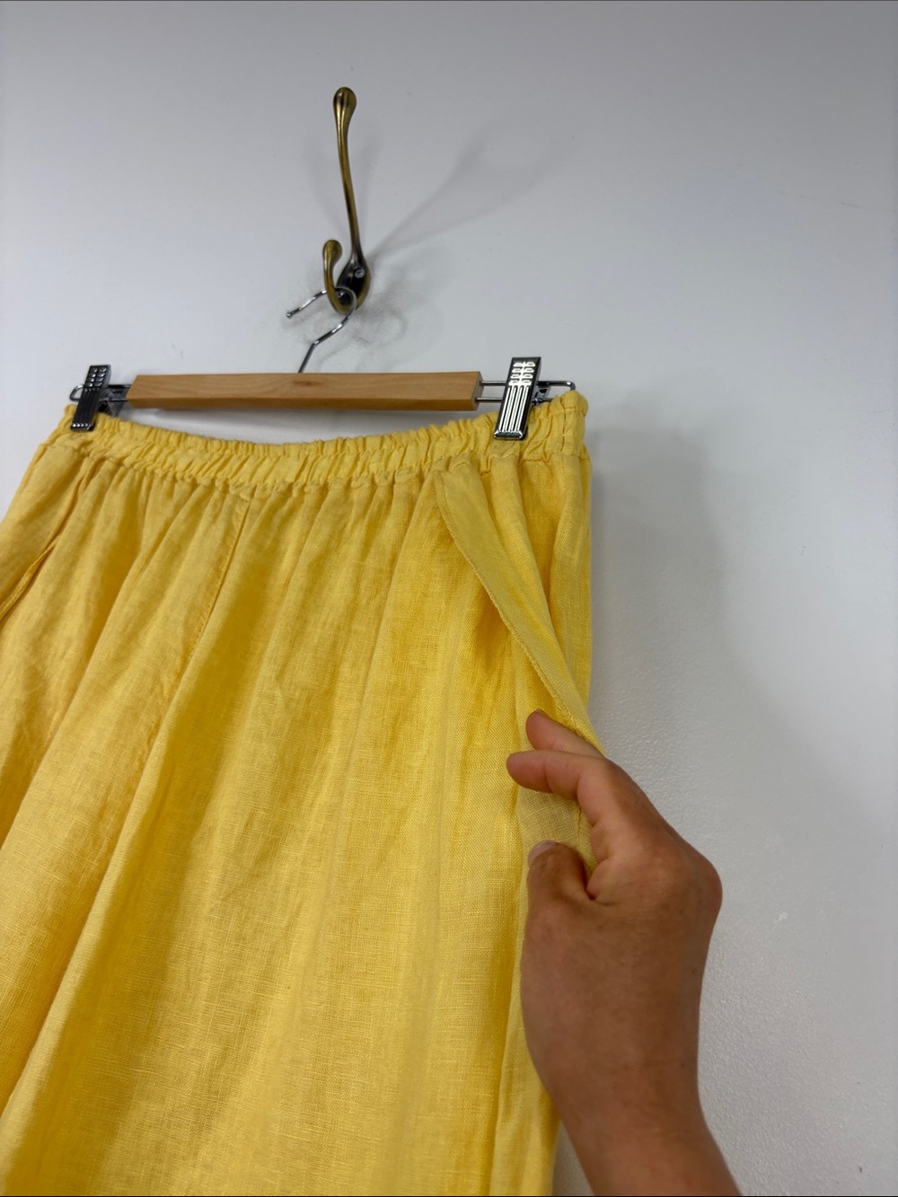 Linen Pants Womens One Size Medium Yellow Wide Leg Side Split Made in Italy - Picture 6 of 12
